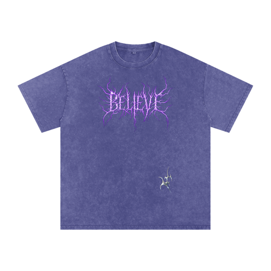BELIEVE PURPLE LIGHTNING Acid Wash Oversize T-Shirt